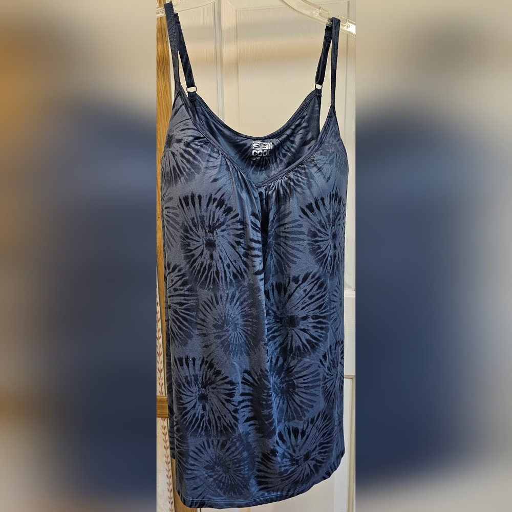 32 Degrees Cool Black Gray Tie Dye Built in Bra Tank Top Adjuatable Straps XXL